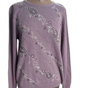 VTG Womens Sweater‎ whimsy cottagecore SM Paisley Floral Knit Beaded